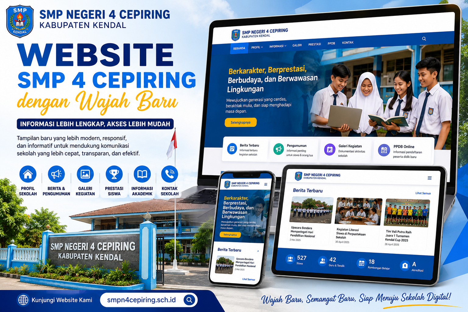 Website SMP 4 Cepiring dengan Wajah Baru, Hadirkan Layanan Informasi Sekolah yang Lebih Modern